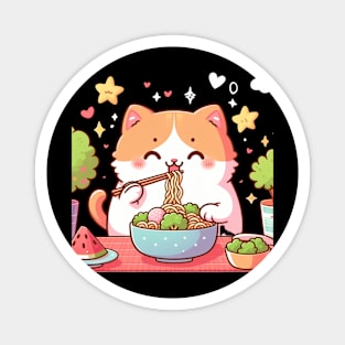 Cute Kawaii Cat Eating Noodles Magnet